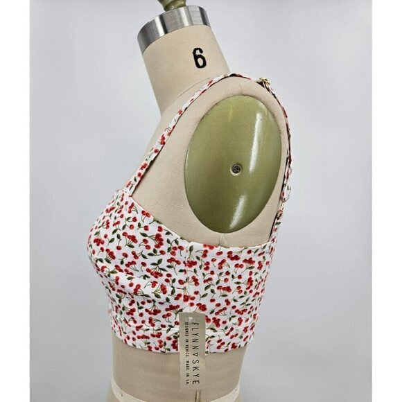 New Flynn Skye Alexis Crop Tank Top Womens S Sweet Cherry Pie Rayon Side Zip - Picture 3 of 7